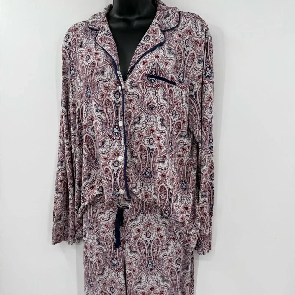 Soma Paisley Pajama Set in Maroon/Navy Multi | Top Large / Pants Medium